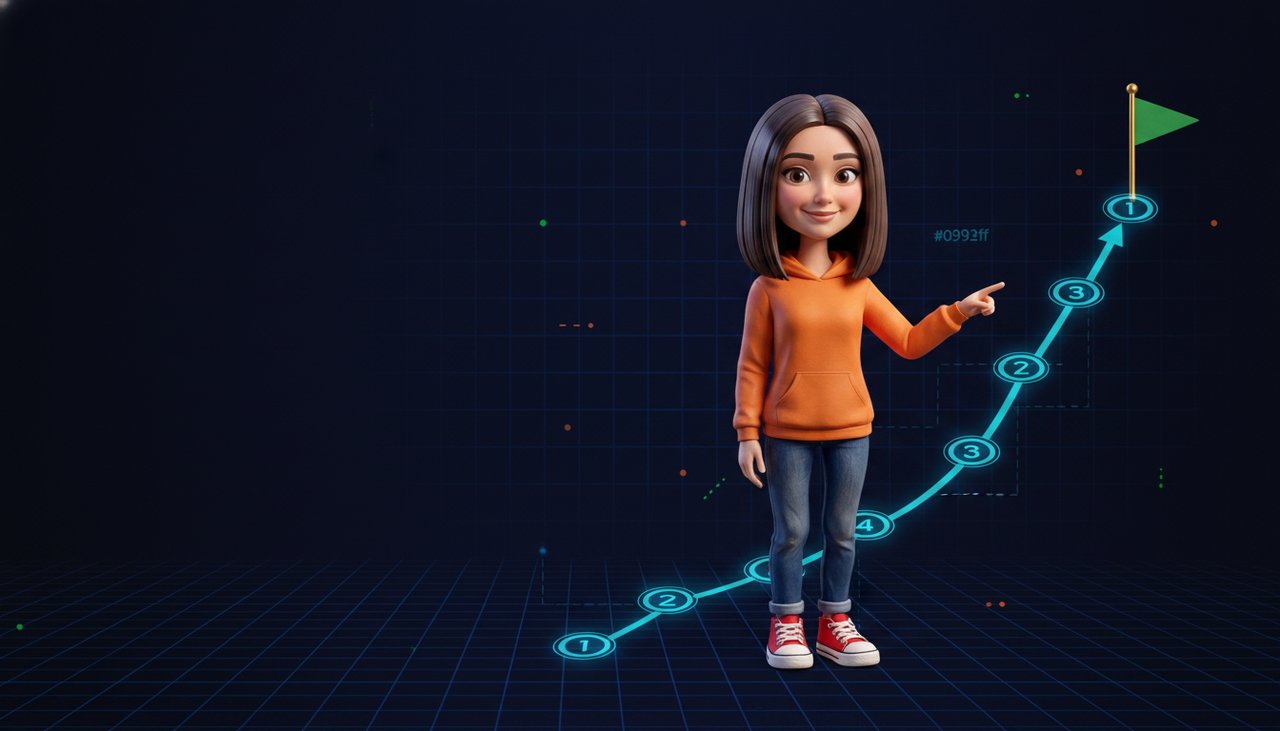 Mimi pointing along a technology roadmap